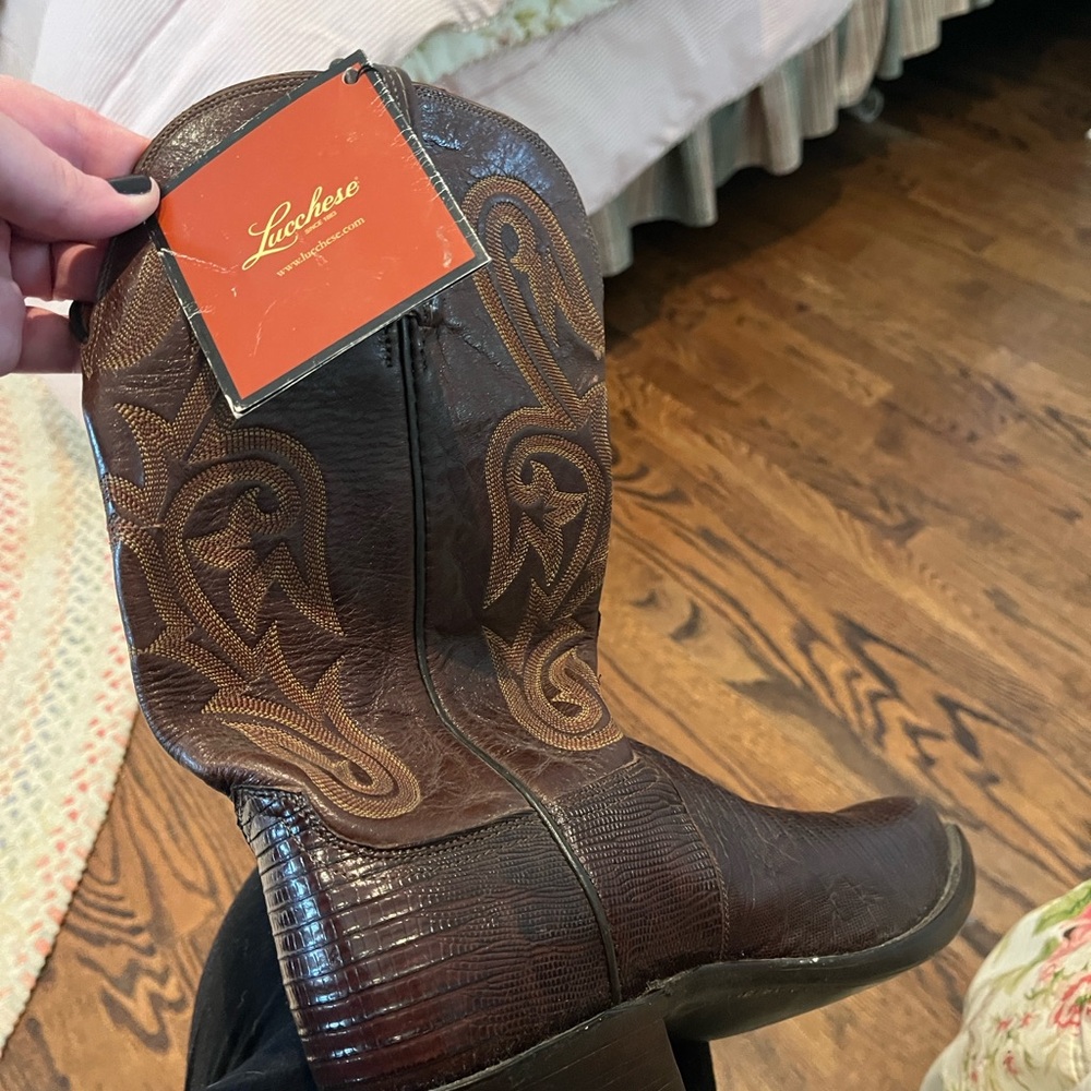 Lucchese 1883 brown cowboy boots with brown stitching. Retails for 1200. - Picture 3 of 8